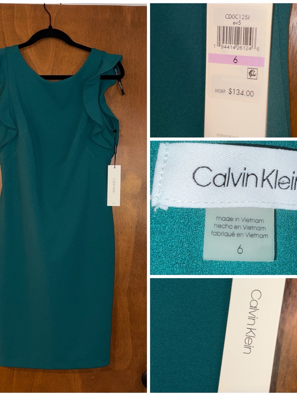 Calvin Klein Teal Ruffle-Shoulder Sheath Dress